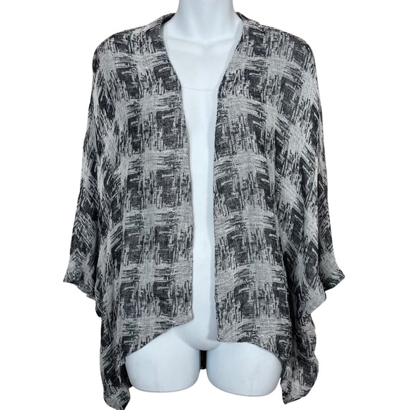 Yushi Gray Black Abstract Linen Blend Lagenlook Lightweight Cardigan Size M - Picture 1 of 5